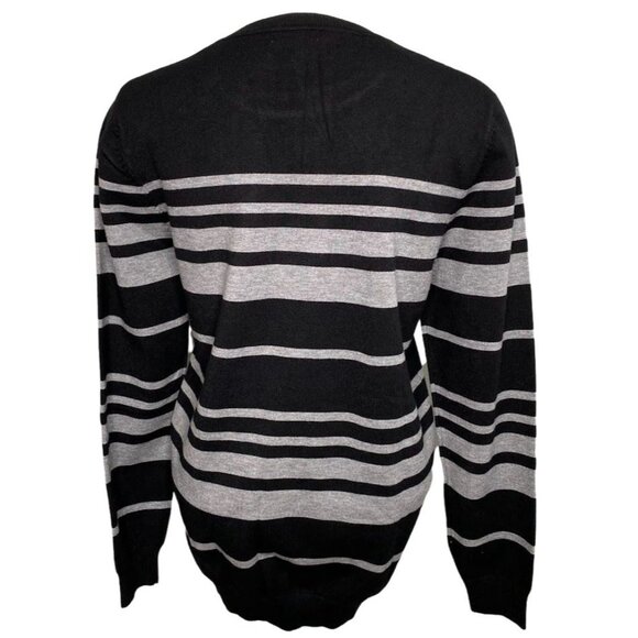 Talbots‎ Crewneck Sweater Top Women's LARGE Black Gray Striped Long-Sleeve NWOT - Picture 2 of 9